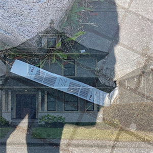 Photo of Branscombe House with artistic mixed-media overlay 
